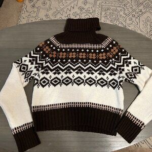American Eagle Cream & Brown Fair Isle Turtleneck Sweater Women's size Small